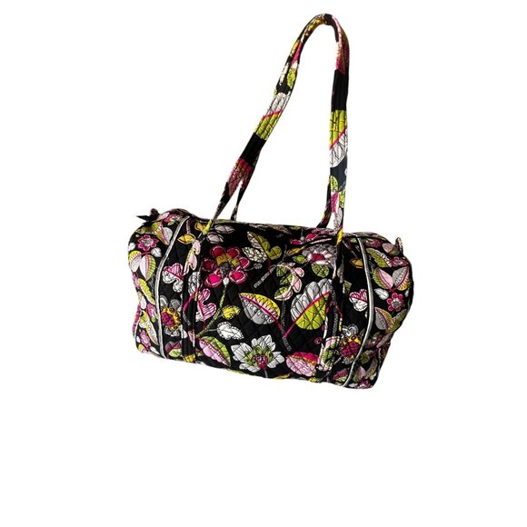 Vera Bradley Handbags - Vera Bradley Quilted Travel Tote Bag 20" Moon Blooms VGUC Black Pink Green White